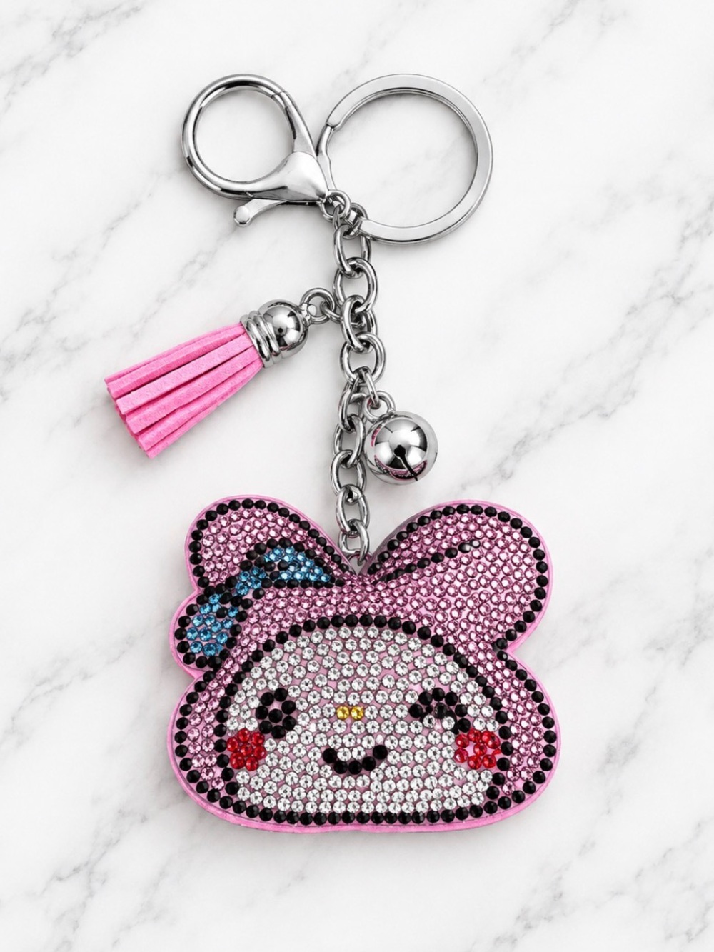 Pink Rhinestone My Melody Bag Charm / Keyring-Silver Hardware
